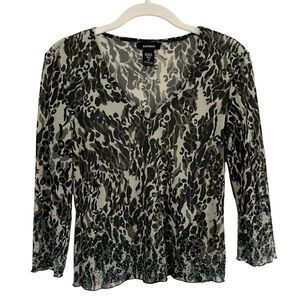 Express Y2K Mesh Leopard Print Rhinestone Top Medium